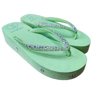 Lady Lanell‎ Sandals Flip Flops Women Size 9 Lime Green Swarovski Crystal Y2K